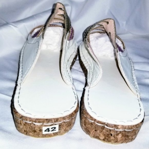 Artisan-made Sandals, White Red Purple Green Leather & Cork Size EU 42/ US 11 - Picture 3 of 6